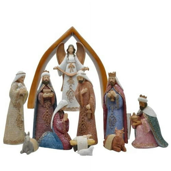 Comfy Hour Faith and Hope Collection Baby Jesus, Holy Family with Angel, Christmas Nativity Scene Figurine, Set of 11 Pieces, Polyresin