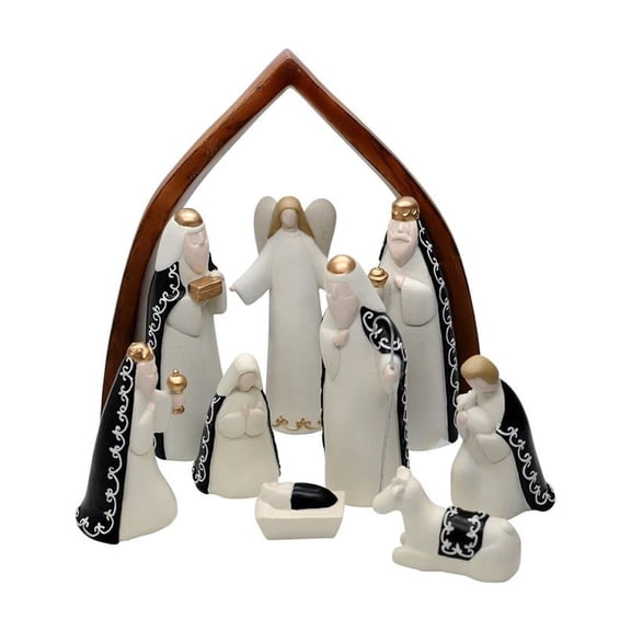 Comfy Hour Vintage Holy Family Nativity Set, Resin Tabletop Creche, Set of 9