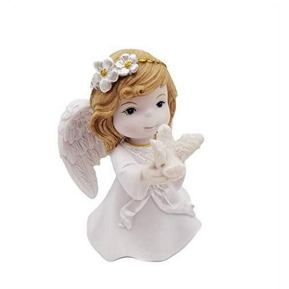 Comfy Hour Faith and Hope Collection Kneeling Brown Hair Praying Girl Angel and Peace Dove Figurine, Keepsake, My First Communion, Polyresin