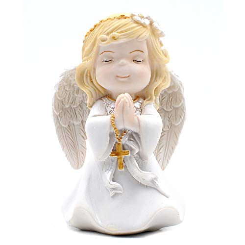 Comfy Hour Faith and Hope Collection Praying Girl Angel with Rosary Figurine, Keepsake, My First Communion, Polyresin