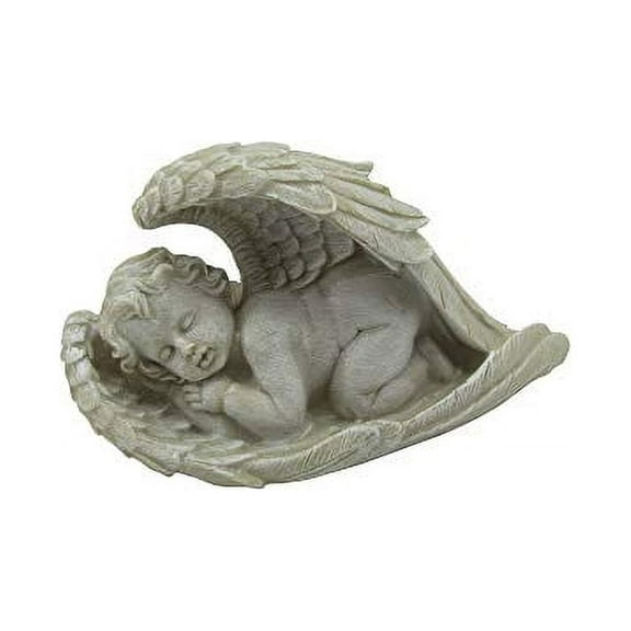Comfy Hour Faith and Hope Collection Resin Cherub Praying Angel Sleeping in Wing Statue, Perfect for Home Or Outdoor Garden, Gray