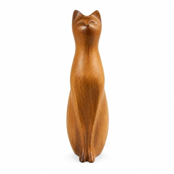 Comfy Hour 8-Inch Sitting Cat Figurine, Polyresin, Brown Wood-Look, 1 Unit