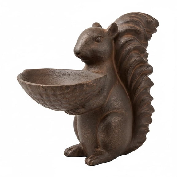 Comfy Hour Farmhouse Collection 8" Decorative Squirrel Holding A Plate Figurine, For Indoor Candy Plate Or Outdoor Birdfeeder Use, Polyresin Statue Antique Copper Looking