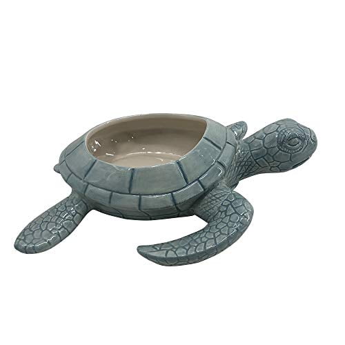 Comfy Hour Farmhouse Collection 9" Turtle Succulent Planter Flower Bud Pot Mini Decorative Vase, Blue, Dolomite