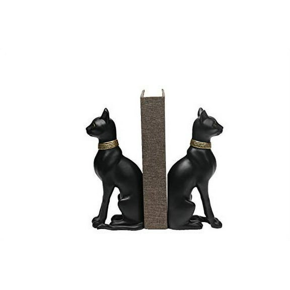 Comfy Hour Farmhouse Collection Polyresin Solid Heavy Set of L/R Egyptian Cats Art Bookends, 1 Pair, Black