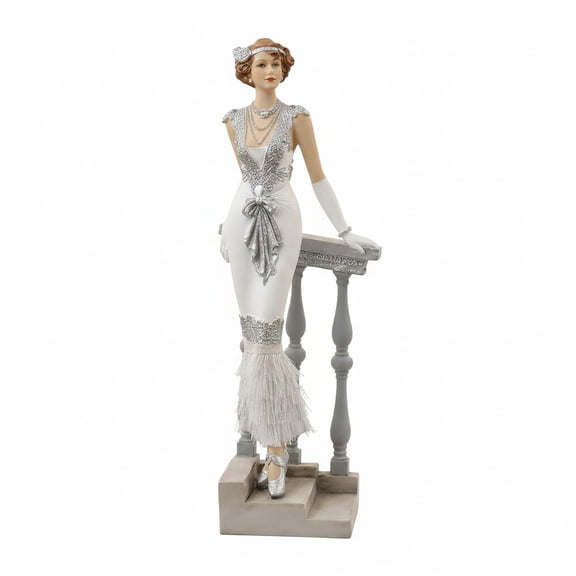 Comfy Hour 13 Inch Polyresin Silver Victorian Lady Figurine, Art Deco Woman Statue, 1 Piece
