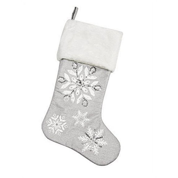 Comfy Hour Let It Snow Collection 18"x11" Silver Snowflake Stocking, Polyester