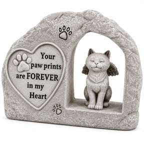 Comfy Hour 7 Inch Polyresin Cat Memorial Statue with Angel Wings, Antique Gray