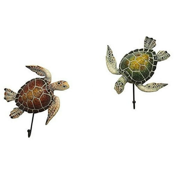 Comfy Hour Ocean Voyage Collection 5" Set Sea Turtle Coastal Marine Theme Decorative Wall Hanger, Polyresin