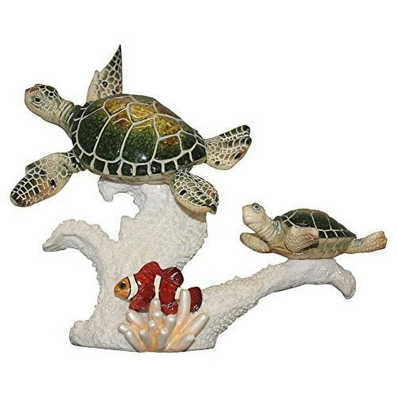 Comfy Hour Ocean Voyage Collection 8" Sea Turtle and Fish Coastal Marine Theme Decoration, Polyresin