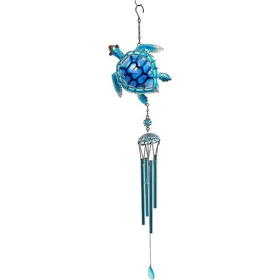 Comfy Hour Ocean Voyage Collection Metal Art 35" Sea Turtle Marine Wild Animal Windchime, Hanging Windbell, Blue