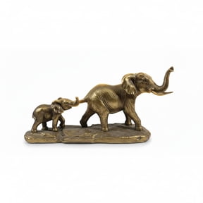 Comfy Hour Rustic Mother and Baby Elephant Statue, Antique Brass, Copper Bronze Finish, Trunks Up Lucky Feng Shui Figurine, Home Office Desk Decor, Western Style, Farmhouse Decor