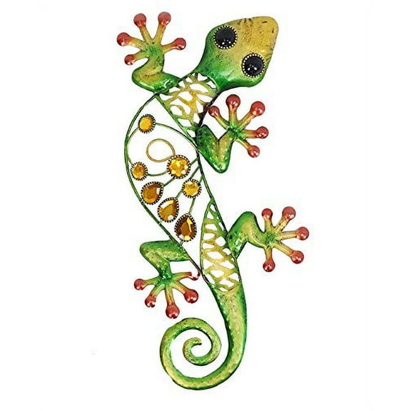 Comfy Hour Spring Is Here Collection 15" Yellow Green Metal Art Gecko Wall Dcor, Lizard Home Decoration