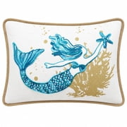 Comfy Hour 18 x 13 Inch Polyester Mermaid Throw Pillow, Teal Blue Coastal Decor