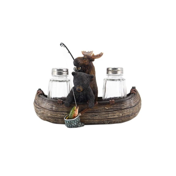 Comfy Hour Western Retro Collection Resin Moose and Bear Fishing Salt and Pepper Bottle Holder (Bottle Not Included)