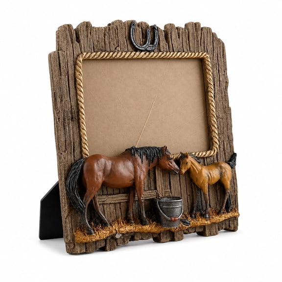 Comfy Hour 7.48 x 7.75 in Solid Polyresin Horse Picture Frame, Western Decor