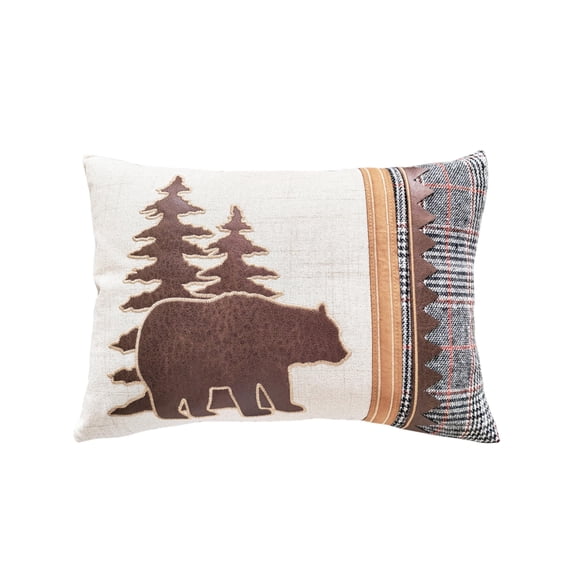 Comfy Hour 18 x 13 Inch Polyester Bear Lumbar Throw Pillow, Plaid Cabin
