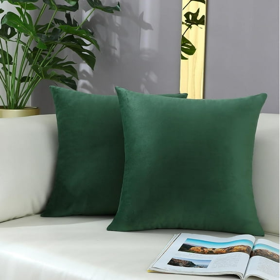 Comfy Hunter Green Throw Pillow Covers Decorative Square Thick Super Soft Couch Cushion Cases for Livingroom Sofa Decor, Set of 2