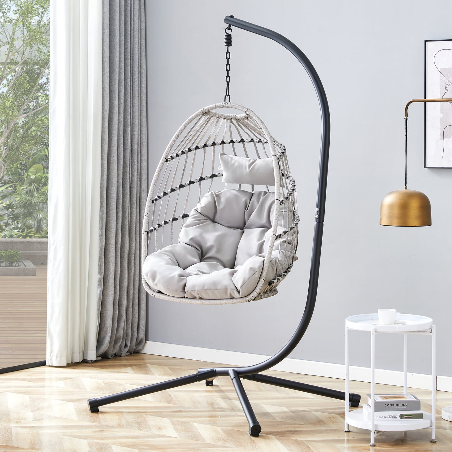 Comfy Indoor Outdoor Egg Chair, Patio Wicker Egg Shaped Swing