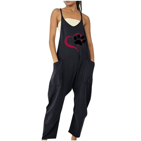Comfy Jumpsuit for Women Loose Fit,Womens Casual Loose Sleeveless Adjustable Spaghetti Strap Jumpsuits Stretchy Wide Leg Rompers Long Pants with Pockets
