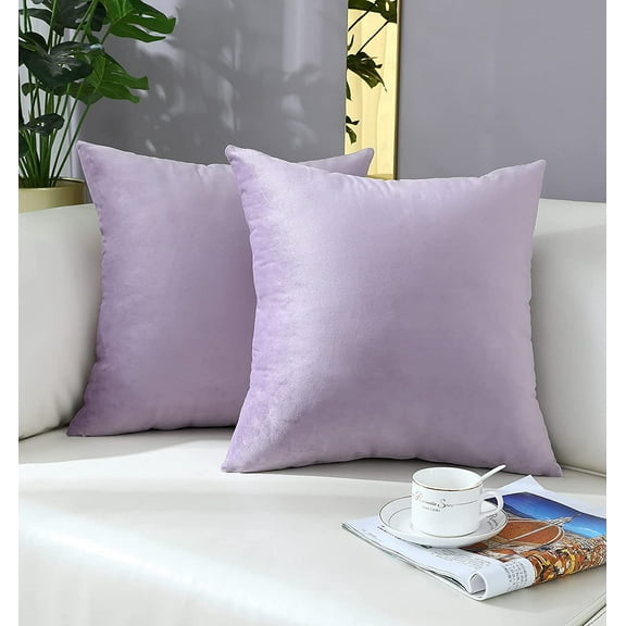 Comfy Lavender Throw Pillow Covers Decorative Square Thick Super Soft Cushion Cases Home Decor for Sofa Couch Living Room Chair, Set of 2, 16 x 16 Inch