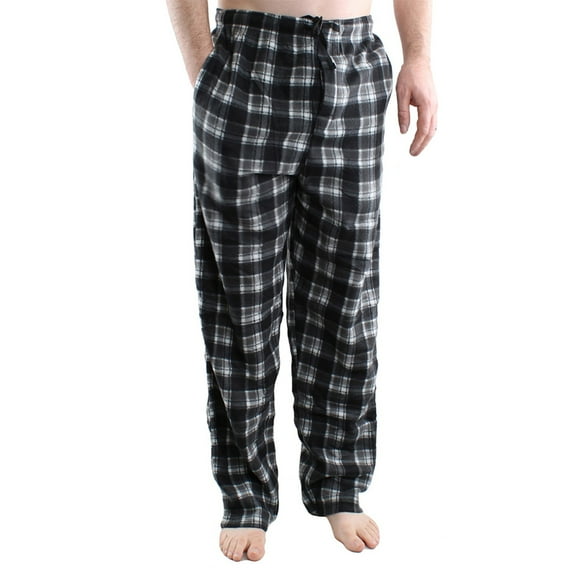 Comfy Lifestyle Men’s Fleece Plaid Pajama Pants, Soft and Cozy, Lightweight Drawstring Lounge Bottoms with Pockets, Black White Plaid PL20, XX-Large