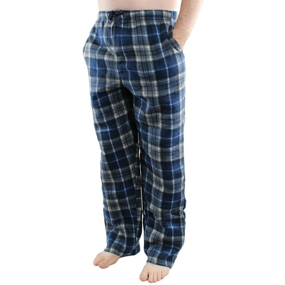 Comfy Lifestyle Men’s Fleece Plaid Pajama Pants, Soft and Cozy, Lightweight Drawstring Lounge Bottoms with Pockets, Blue Grey Plaid PL 17, Medium