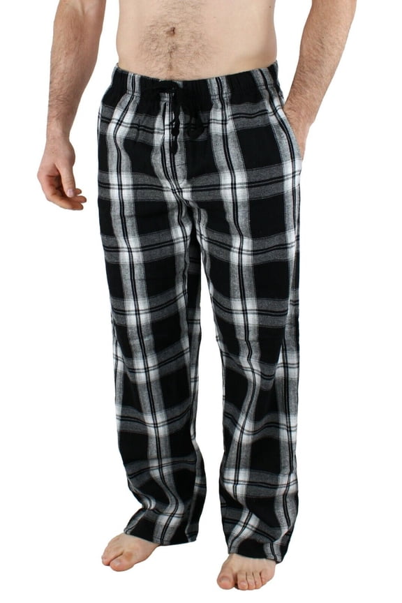 Mens Lightweight Flannel PJ Pajama Sleep Bottom Lounge Pants (Large, FN16 Black White)