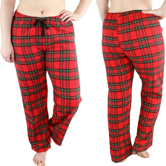 Comfy Lifestyle Women’s Plaid Pajama Pants, Soft and Lightweight Drawstring Lounge Bottoms with Elastic Waistband, Red Black FL07, Medium