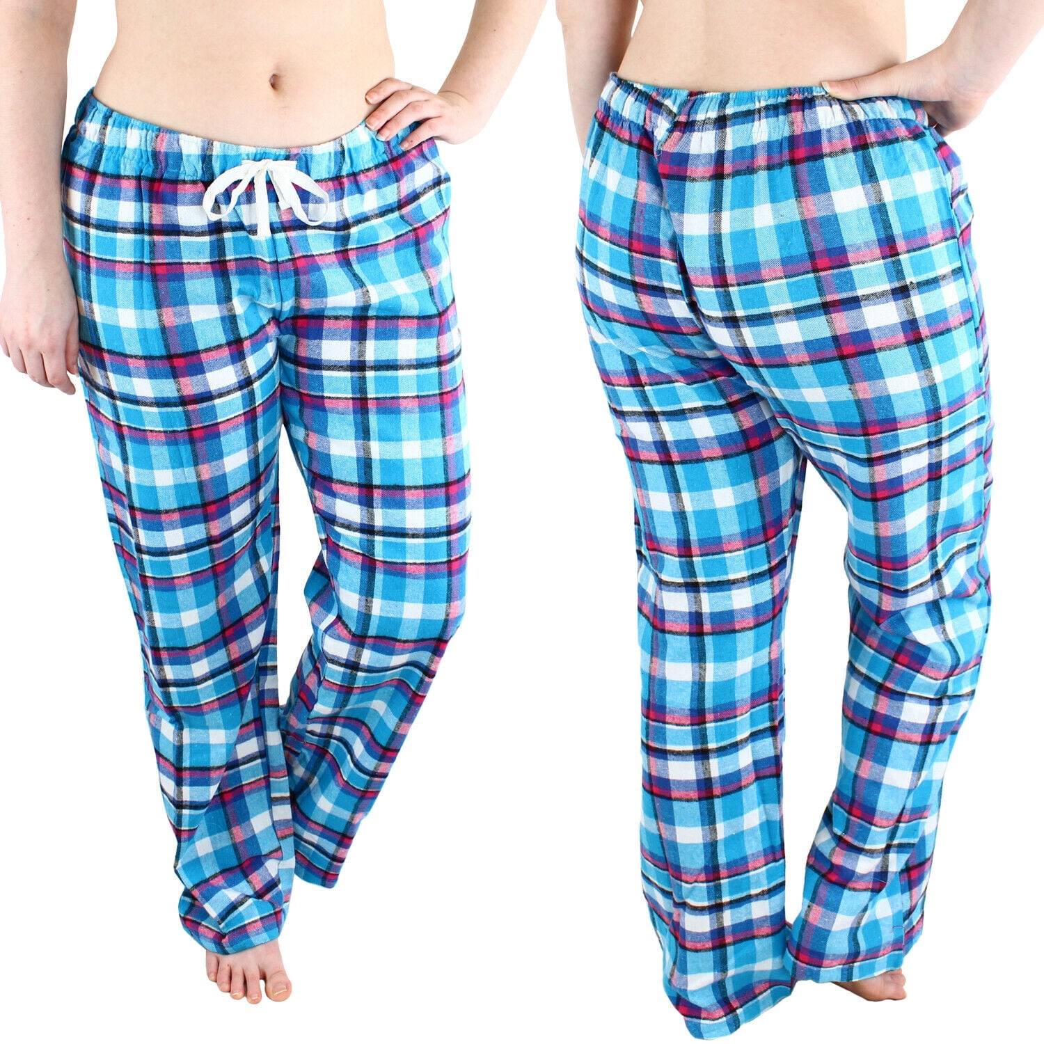 Comfy Lifestyle Women’s Plaid Pajama Pants, Soft and Lightweight Drawstring  Lounge Bottoms with Elastic Waistband, Turquoise Pink FL09, Small