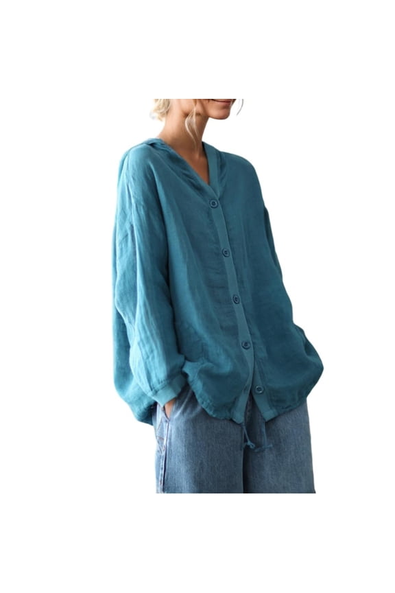 Comfy Linen Blend Cardigan Jacket For Women Loose Fit Long Sleeve Cover Up With Pockets Boho Style