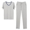 thumbnail image 1 of Comfy Mens Modal Sleepwear 2 Piece Big & Tall Pajamas Set Short Sleeve Tops Long Pants Ultra Soft Fall Lounge Wear Gray, XL, 1 of 4