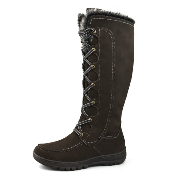 Comfy Moda Women's Waterproof Tall Winter Snow Boots Warsaw, Brown, Size 8