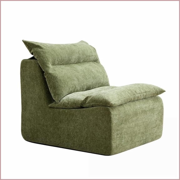 Comfy Modern Single Armless Sofa Chair Polyester Fabric, Washable Cover, Ideal for Living Room/Bedroom/Office | Green | Polyester | Armless