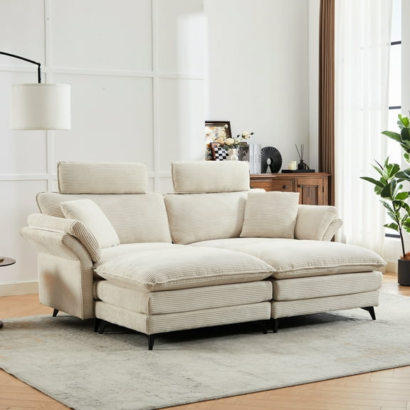 Comfy Modular Corduroy Sectional - 85.8'' For Living Room, Apartment (beige Deep Seat Modern Couch