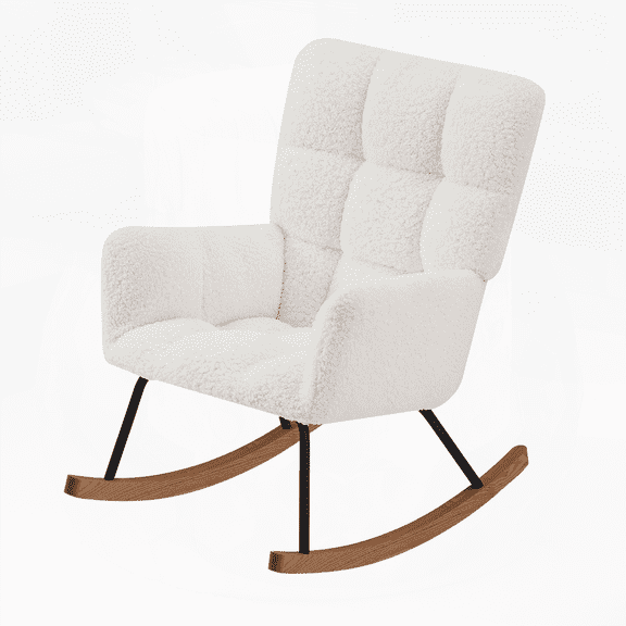 Comfy Off-White Upholstered Lounge Chair with High Backrest - 1-Piece Solid Wood & Fabric