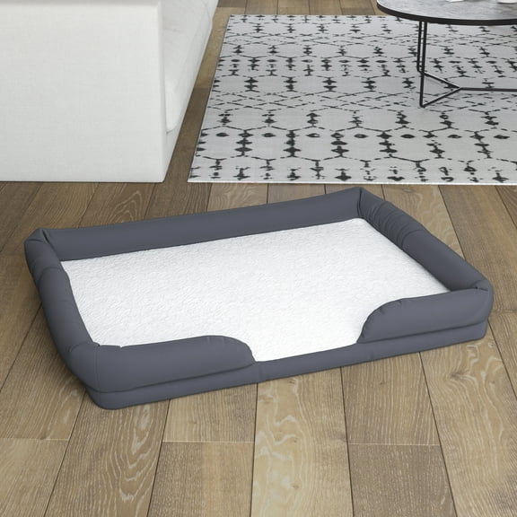Comfy Orthopedic Memory Foam Dog Bed for Large Breeds (44"W x 34"D) Bolstered Style with Zippered Washable Cover & Non-Slip Bottom