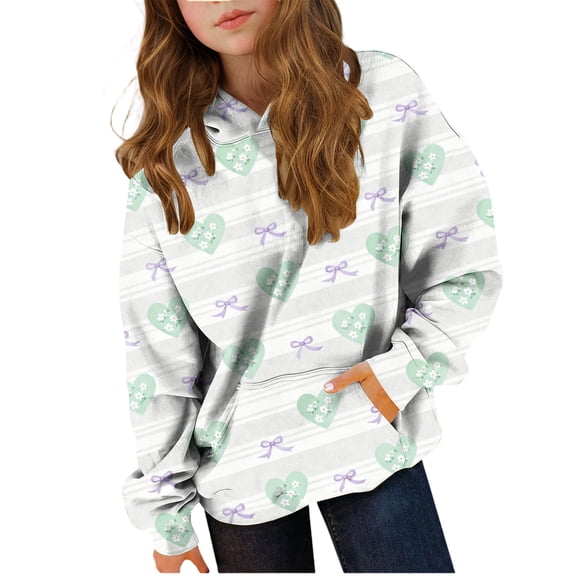 Comfy Oversized Hoodies Girls Boys Heart Printing Hoodies Kids Long Sleeve Crewneck Sweatshirt Pullover Tops with Pocket Oversized Tshirts for Girl Green 4Y