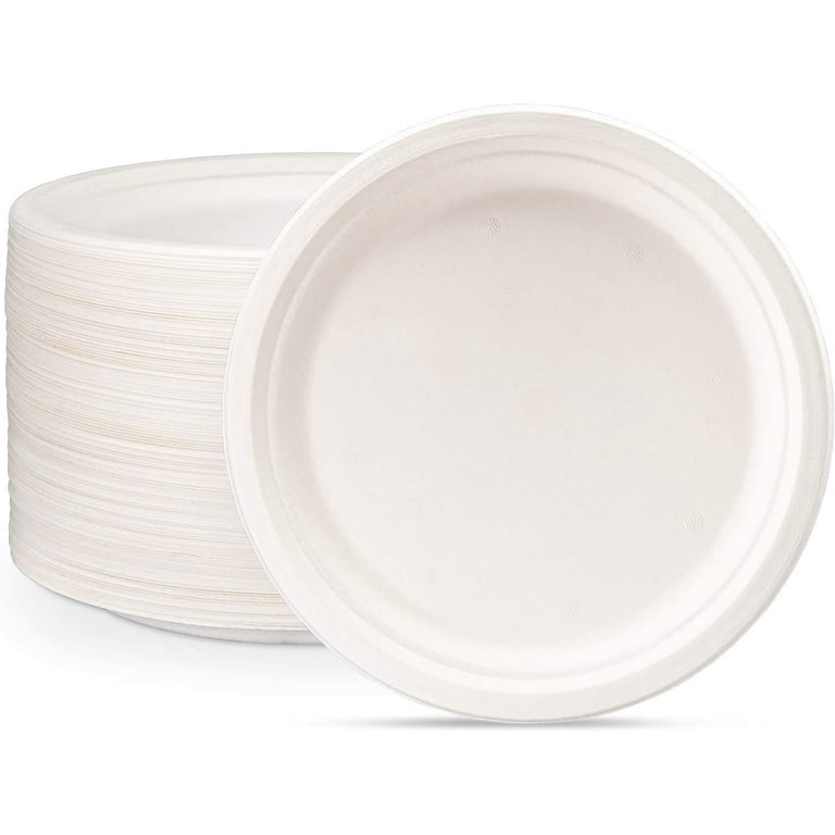 Comfy Package 100% Compostable 10 inch Heavy-Duty Paper Plates [125 Pack] Eco-Friendly Disposable Sugarcane Plates