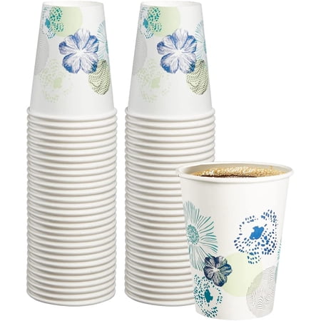 Gusto 12 Oz Floral Paper Cups Disposable Coffee Cups To Go Cups, 100-Pack