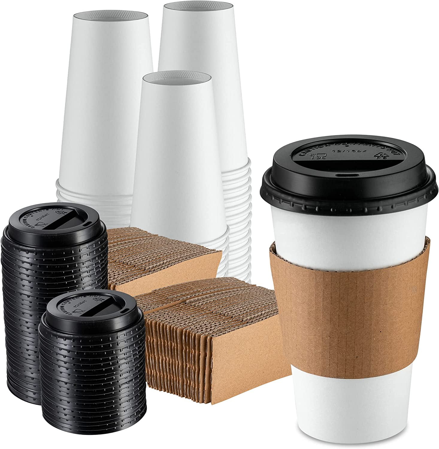 Comfy Package 12 Oz Paper Cups Disposable Coffee Cups with Lids & Coffee  Sleeves, 100 Sets