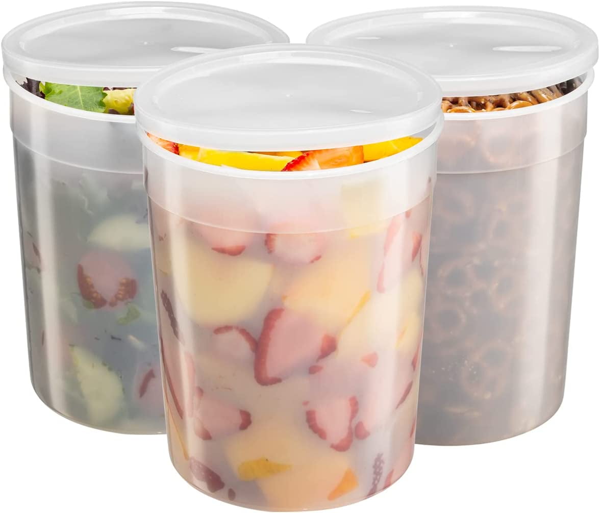 [10 Sets] 86 oz. Disposable Plastic Food Storage Deli Containers with Lids,  Ice Cream Bucket & Soup Pail