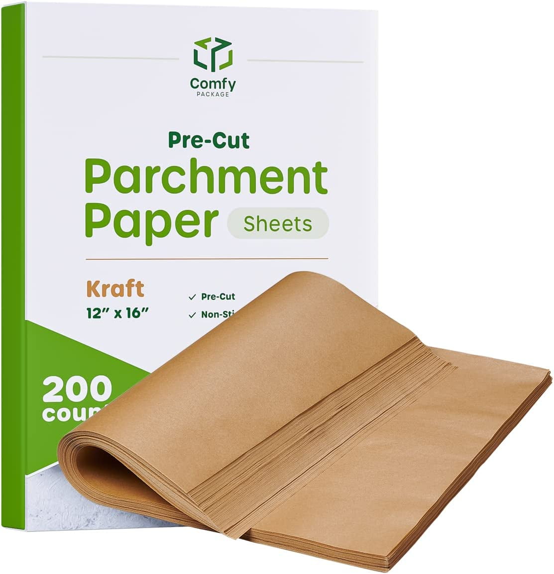 Comfy Package 12x16in Kraft Unbleached Parchment Paper Sheets Baking  Supplies, 200-Pack 