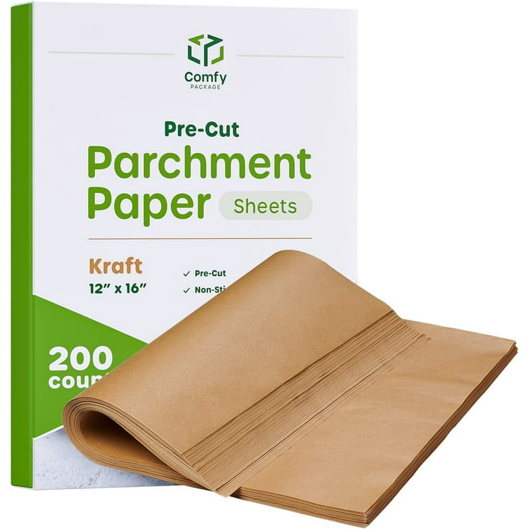 Comfy Package [Case of 2,400] 12 x 16 Inch Precut Baking Parchment Paper  Sheets Unbleached Non-Stick Sheets for Baking & Cooking - Kraft