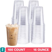 GUSTO 16 Oz Clear Plastic Cups Disposable Iced Coffee Cups, 100-Pack