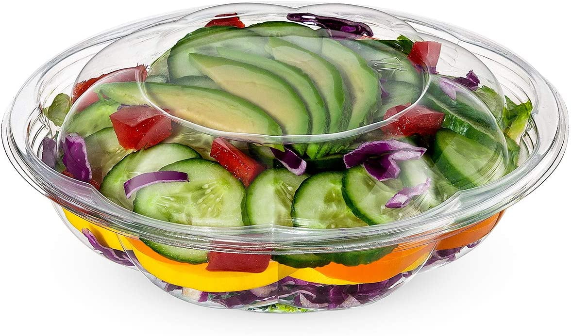 18oz Crystal Clear Plastic Disposable Salad Bowls with Lids To-Go with –  EcoQuality Store