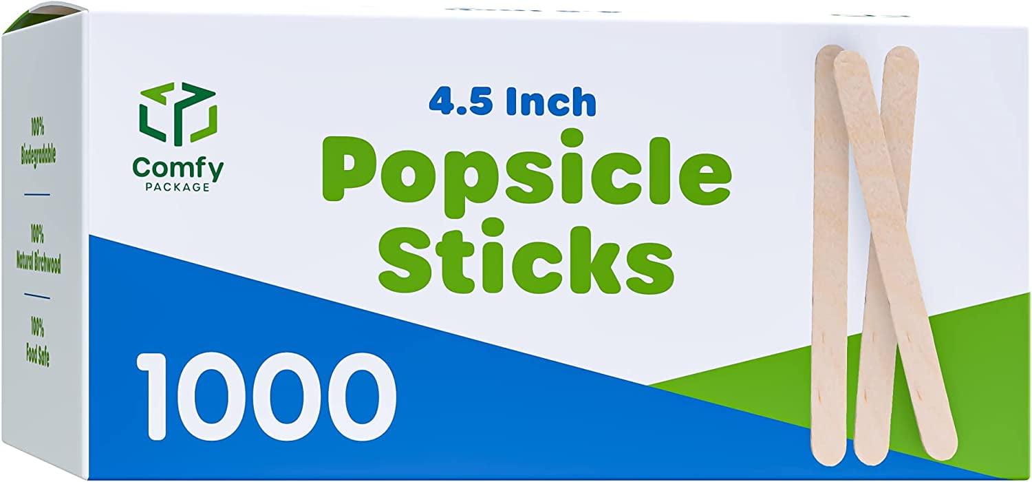 Comfy Package 4.5” Popsicle Stick Set Multipurpose Wooden Sticks for  Crafts, 1000-Pack 