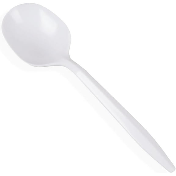 Pantry Value 400 Light-Weight White Disposable Plastic Soup Spoons