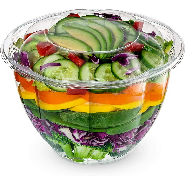 48 oz. Plastic Salad Bowls to Go with Airtight Lids [50 Sets]