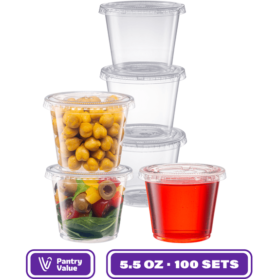 Pantry Value 5.5 Oz Condiment Containers Small Plastic Containers with Lids, 100-Pack